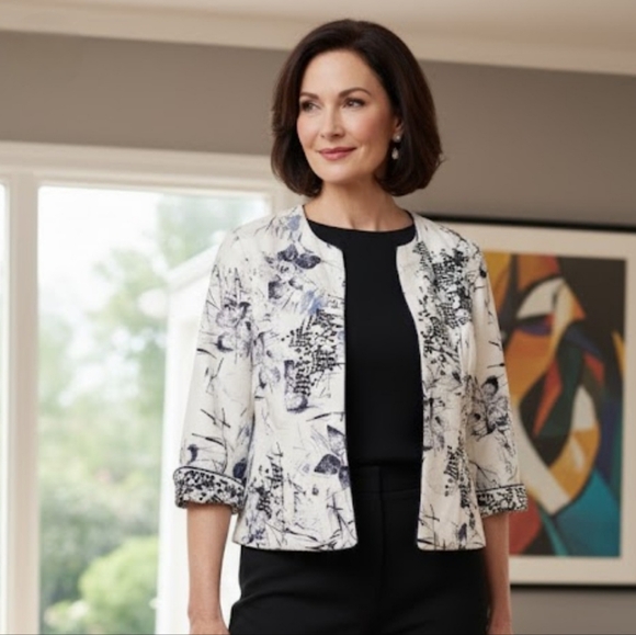 Coldwater Creek Cropped Floral Embroidered Jacket Size 12 - Picture 1 of 7